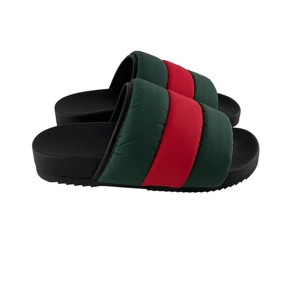 Gucci Women's Padded Web Slide Sandals Green & Red Nylon Sz 39 - Picture 5 of 10